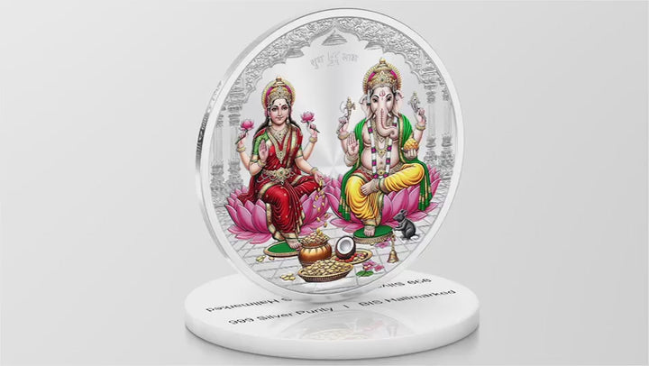 BIS Hallmarked Laxmi Ganesh Silver Coin With 999 Purity