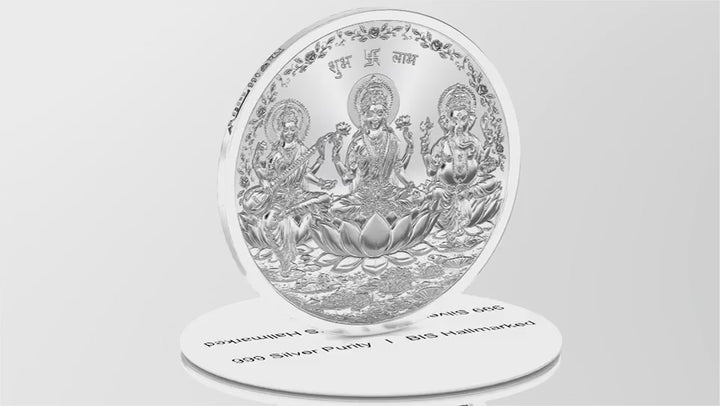 BIS Hallmarked Laxmi Ganesh & Saraswati Silver Coin With 999 Purity